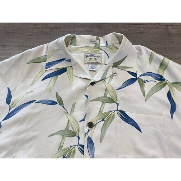 Bamboo Cay Tropical Hawaiian Camp Shirt Bamboo Tree Silk Ivory Mens Size L - Picture 2 of 7